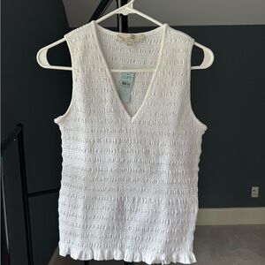 LOFT smocked Textured modern White Tank Top-NWT, med petite